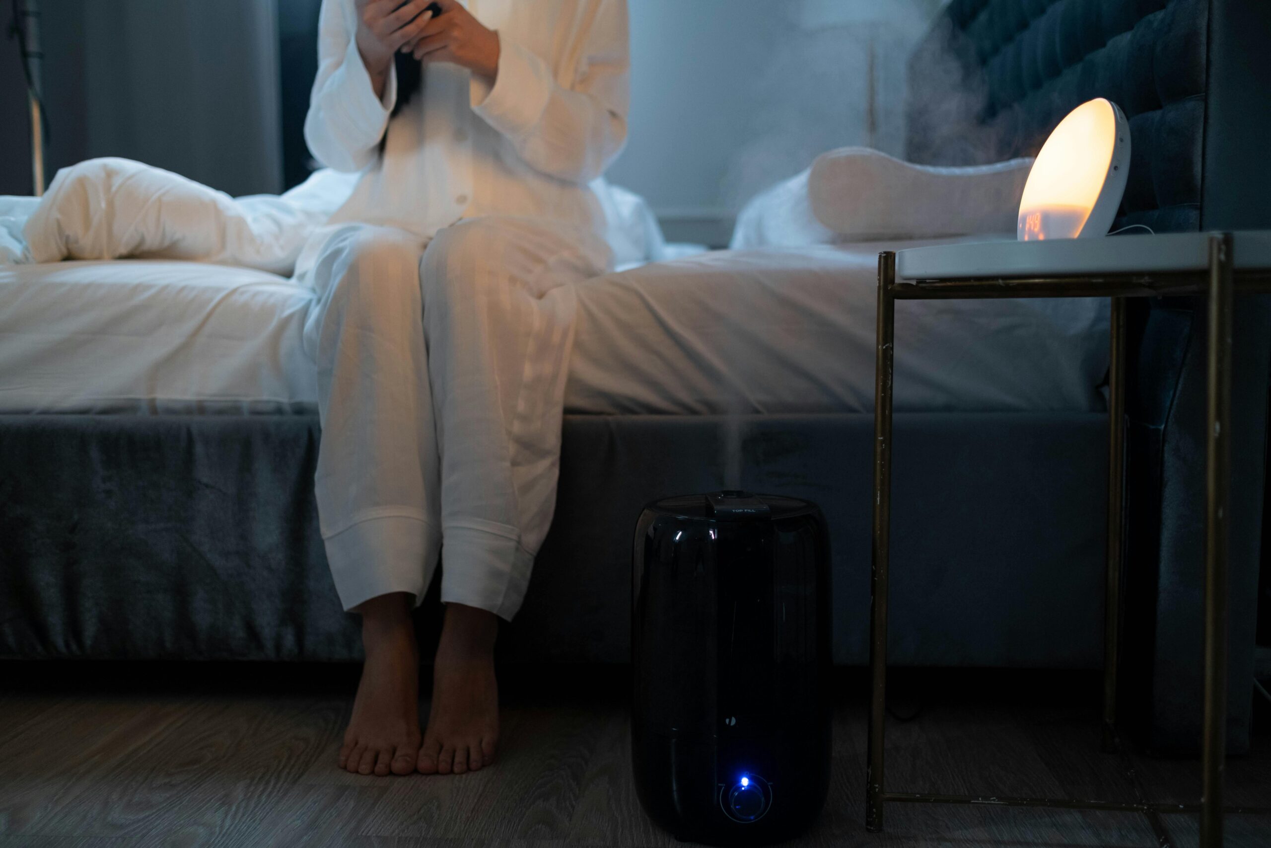 Dehumidifier in a humid home reducing moisture levels